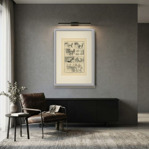 Roman Carts, Carriages and a Ceremonial Car from Reliefs, 1722, shown framed in a room