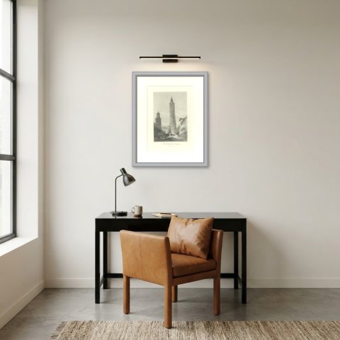 Leaning Tower, Saragossa, Spain, Antique Engraving after E. George, circa 1878, shown framed in a room