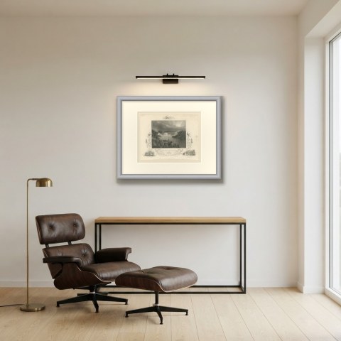 A Distant View of Niagara Falls, Major Andre Seized and Executed, circa 1850, shown framed in a room