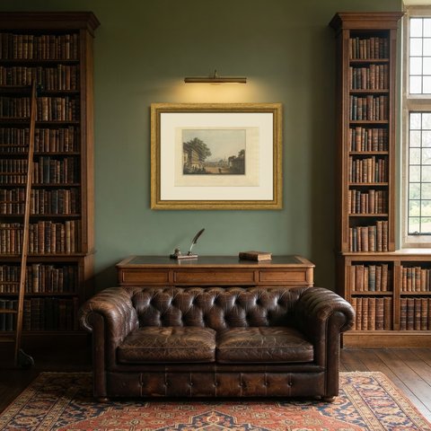 Kirkclisia in Thrace, Antique Hand Colored Aquatint by Mayer, 1809, shown framed in a room