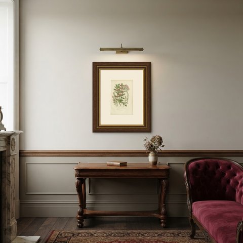 Wild Thyme and Marjoram, Antique Herb Garden Plate by Anne Pratt, circa 1873, shown framed in a room