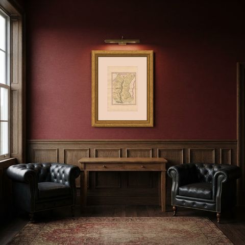 Antique Hand-Colored Map of the Tribe of Judah and the Dead Sea, 1823, shown framed in a room
