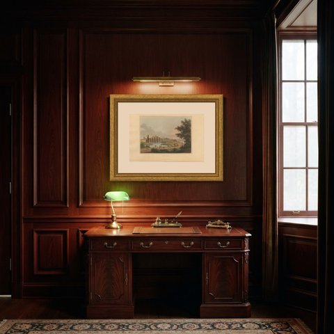 Ponte Grande, Ottoman Arched Bridge, Antique Aquatint by Mayer, 1809, shown framed in a room