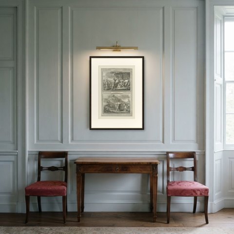 Saul Kills the Priests of Nob and David Escapes Saul, Mortier Bible circa 1700, shown framed in a room