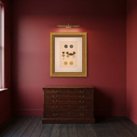 Belgian Medals, Independence of 1830 and Leopold Medals, Plate XV, 1844, shown framed in a room