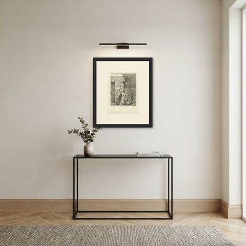 Ancient Egyptian Statues and Figures, Antique Niebuhr Print, 1776, shown framed in a room