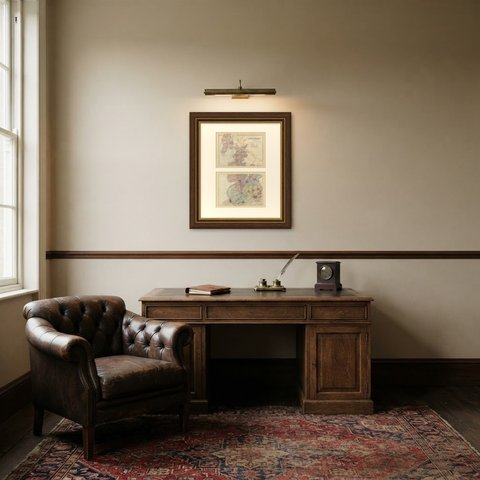 Antique Map of Lancashire on Two Sheets, North and South, 1885, shown framed in a room