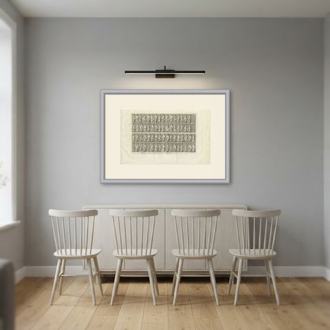 Procession of Figures on Wall C at Persepolis, Antique Print, 1780, shown framed in a room