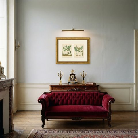 Oak Fern and Common Polypody, Pair of Antique Fern Prints, circa 1885, shown framed in a room