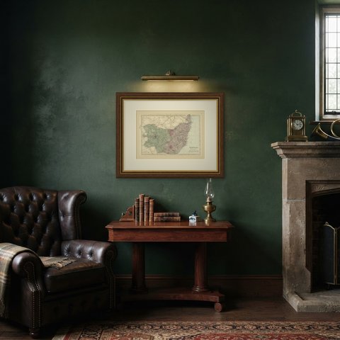 Antique Map of Suffolk with Great Yarmouth and the North Sea Coast, 1885, shown framed in a room