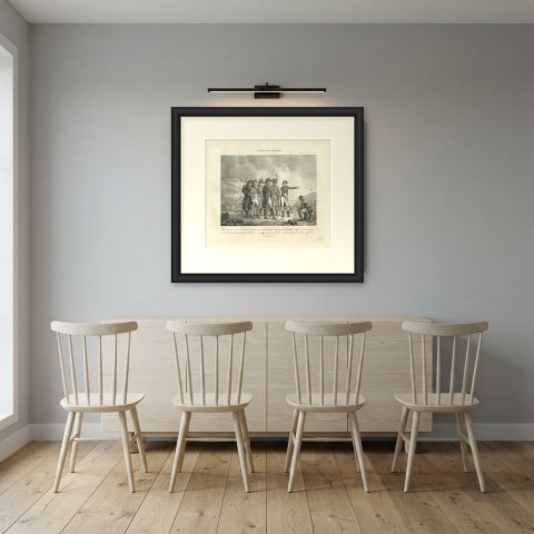 Siege of Toulon, Bonaparte Directs the Artillery, Antique Madou Lithograph, 1827, shown framed in a room