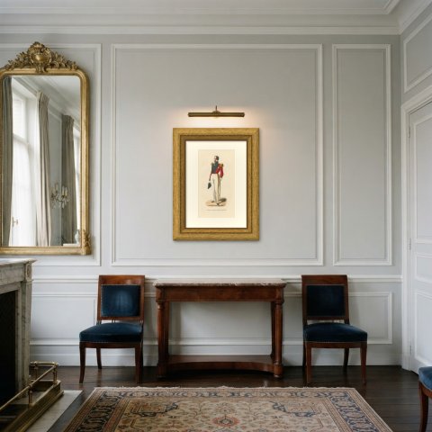Knight of Saint John of Jerusalem, Costume of the Order, Wood Engraving, 1844, shown framed in a room