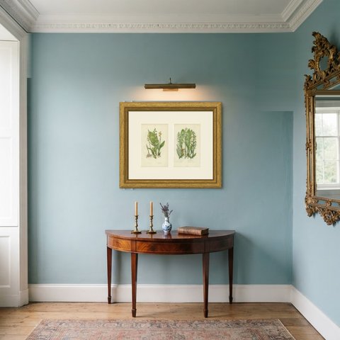 Bog Orchis and Butterfly Orchis, Set of 2 Antique Botanical Plates, circa 1873, shown framed in a room