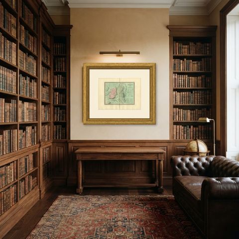Antique Map of Jerusalem and the Surrounding Country, Wyld, 1823, shown framed in a room