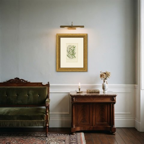 Water Pepper and the Persicarias, Antique Wild Flower Print, circa 1873, shown framed in a room