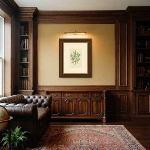 Sea Purslane and the Oraches, Antique Shoreline Plant Plate, circa 1873, shown framed in a room