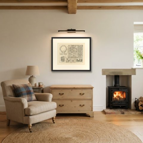 Hexagonal Harbor Plan and Greek Lettered Tablet, Montfaucon, 1722, shown framed in a room