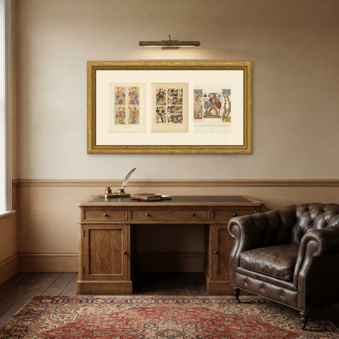 Early Playing Cards, Piquet and Italian Tarots, Antique Prints, 1849, shown framed in a room