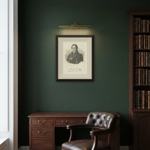 Imre Szalay, Canon of Veszprém, Engraved Portrait, Pest, circa 1840, shown framed in a room