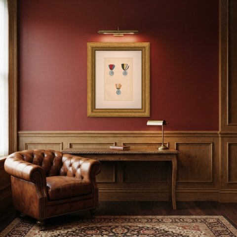 Hanover, Civil and Military Medals, Plate XL bis, Wood Engraving, 1844, shown framed in a room