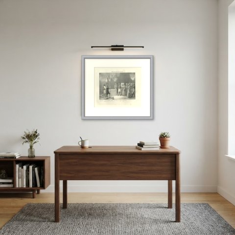 Inside the Great Pyramid of Giza, Egypt, Antique Madou Lithograph, 1827, shown framed in a room