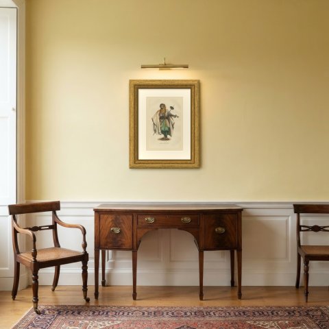 Man of Mount Lebanon, Levantine Costume, Antique Hand-Colored Print, 1854, shown framed in a room