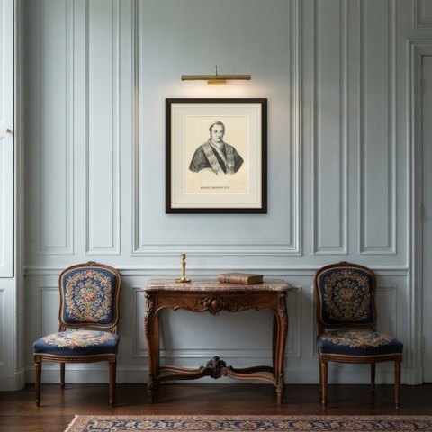 Pope Gregory XVI, Antique Lithograph Portrait, circa 1831, shown framed in a room