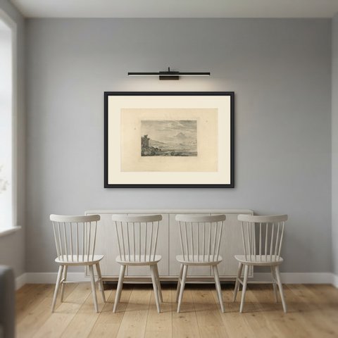 Course of the Meander from Miletus, Antique Engraving, 1769, shown framed in a room