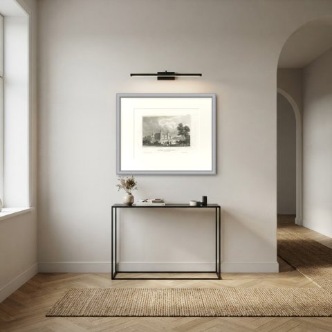 Frederiksborg Castle near Copenhagen, Antique Steel Engraving, circa 1850, shown framed in a room