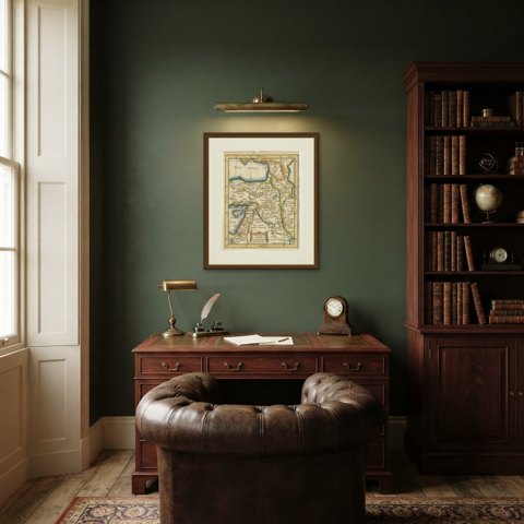 Antique Turkey in Asia Map with Cyprus and the Holy Land, circa 1760, shown framed in a room