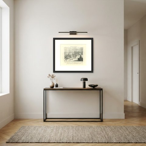 Napoleon's Snow Fort at Brienne, Antique Madou Lithograph, 1827, shown framed in a room