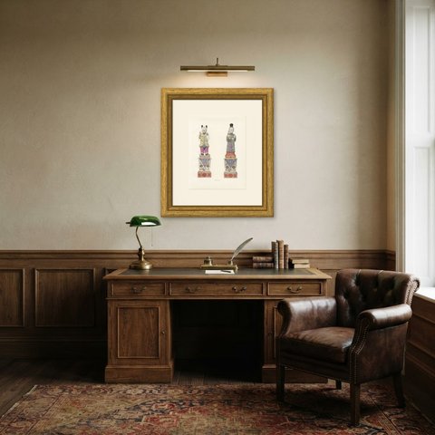 Milo Fo and Kuan Yin, Chinese Kien-lung Buddhist Figures, Color Plate, 1911, shown framed in a room