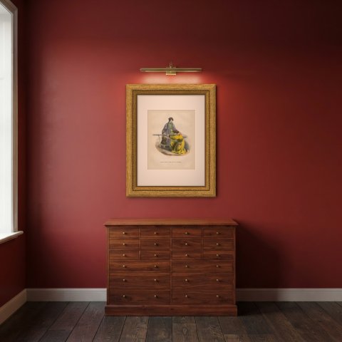 Siberian Family of the Kachintsy, Antique Hand-Colored Print, Berghaus, 1854, shown framed in a room