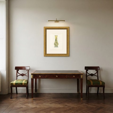 Ming Yellow Ground Quadrangular Vase with Lotus and Cranes, Color Plate, 1911, shown framed in a room
