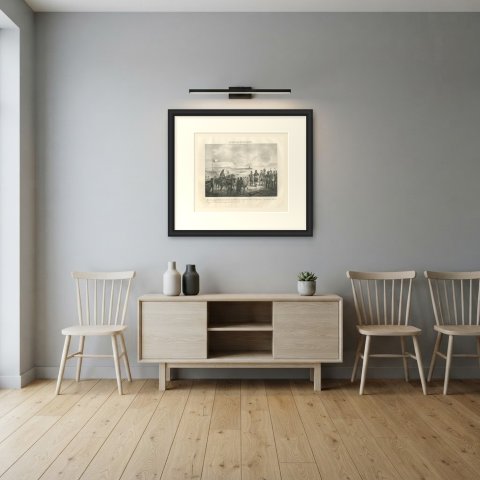 Camp of Boulogne, the Invasion Flotilla, Antique Madou Lithograph, 1827, shown framed in a room