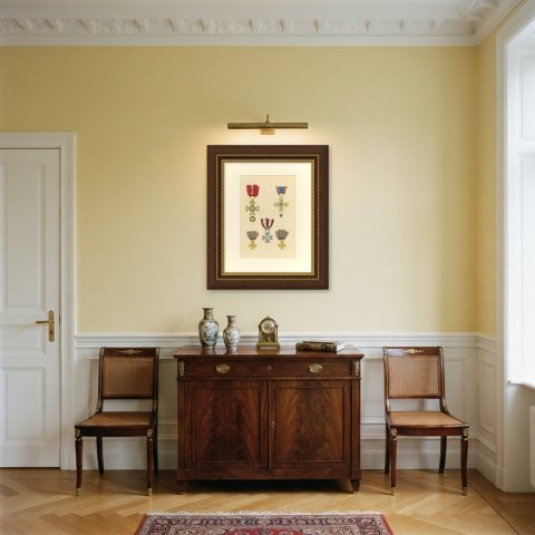 Orders of Lucca, Military Merit Cross and Service Crosses, Plate XLVII, 1844, shown framed in a room