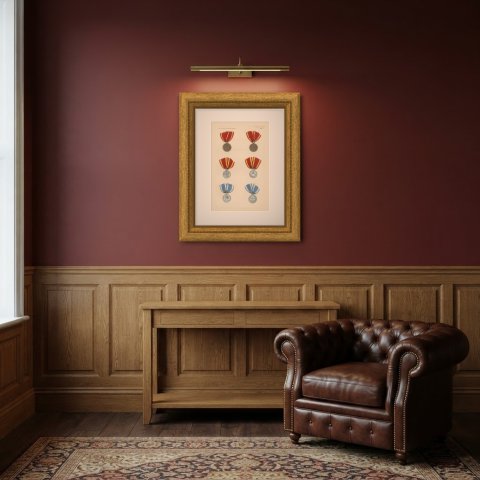 Lippe Medals for Military Merit and Bravery, Plate XLVI, Wood Engraving, 1844, shown framed in a room