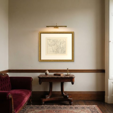 Antique Map of the North Central United States and Lake Michigan, circa 1860, shown framed in a room