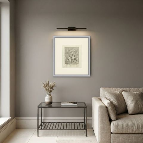 Elephanta Cave Sculpture at Station 7, Antique Niebuhr Print, 1780, shown framed in a room