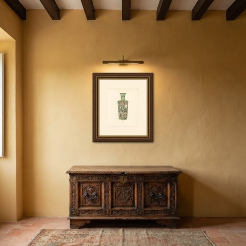 Famille Verte Square Bottle with Mandarin Scenes, Kang-he, Plate 1911, shown framed in a room