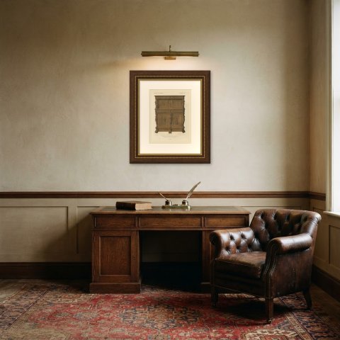 Carved Oak Buffet, Gerling Collection, Cologne, Antique Print, 1851, shown framed in a room