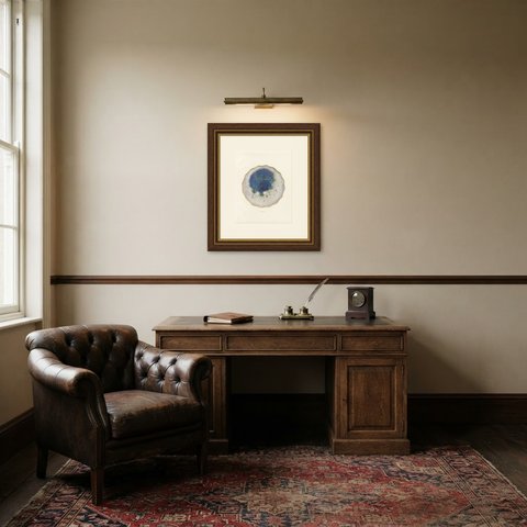 Pale Lavender Glazed Saucer Plate, Very Early Sung Porcelain, 1911, shown framed in a room