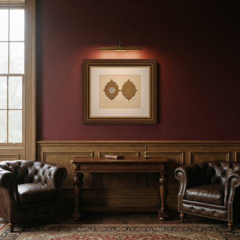 Dutch Carved Pocket Mirror, Sixteenth Century, Antique Print, 1851, shown framed in a room