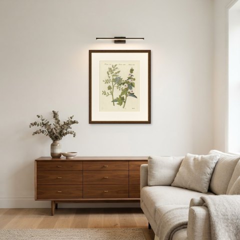 Marshmallow and Wormwood Medicinal Herbs, Antique Bertuch Print, circa 1812, shown framed in a room