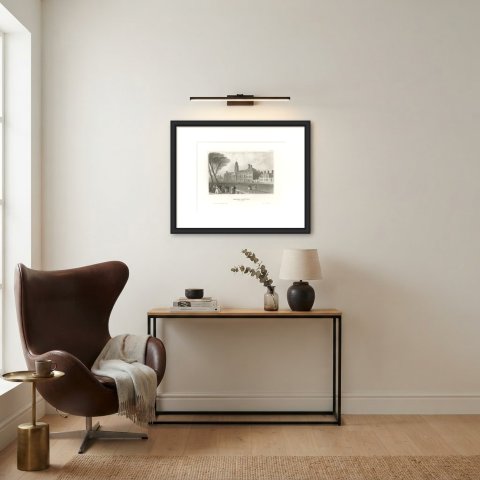 Chelsea Hospital, London, Antique Steel Engraving with Promenaders, circa 1850, shown framed in a room