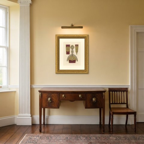 Sword of Honor given to Francis the First, 1526, Antique Print, 1851, shown framed in a room