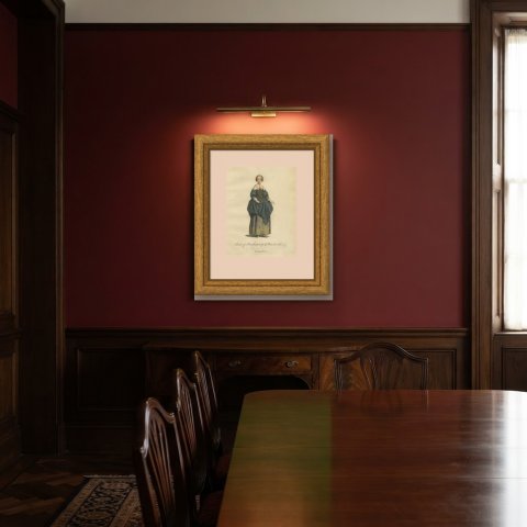 Merchant's Wife of Paris in 1640, Hand Colored Jefferys Costume Plate, 1757, shown framed in a room