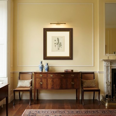 Original Antique Hand-Colored Fern Engraving, Frankincense Fern, 1806-1809, shown framed in a room